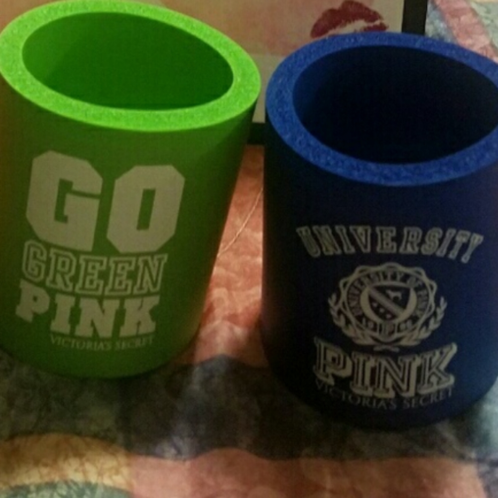 2 Victoria Secret PINK Koozies Blue & Green